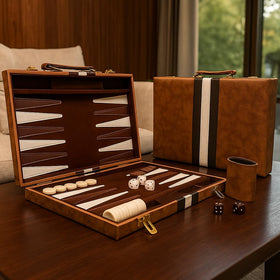 LuckyWish backgammon travel setup on a table during game night.