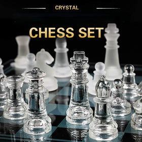 LuckyWish glass chess pieces in frosted and clear finishes