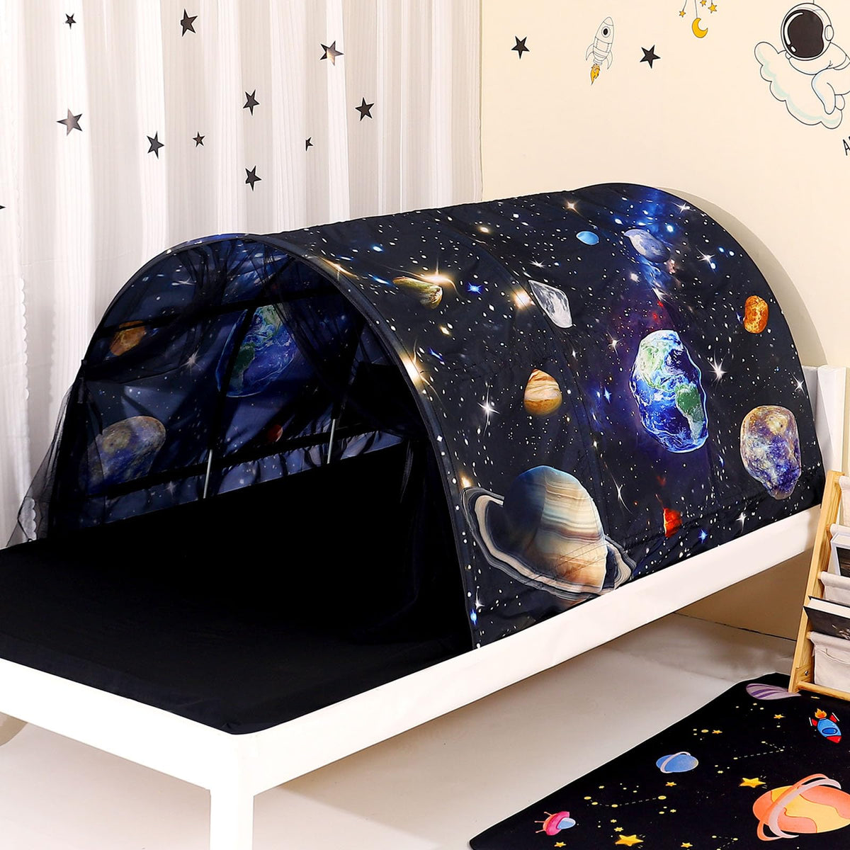 Lucky Castle bed tent on bed creates a cozy private space for kids