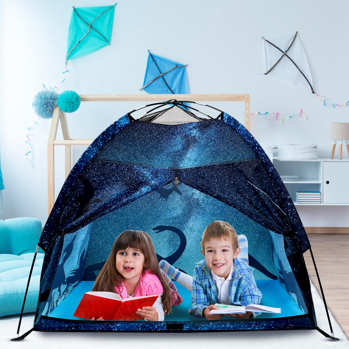 Lucky Castle kids play tent interior space measures 47 by 47 by 40 inches for cozy play.