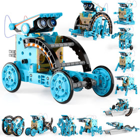 Lucky Doug 12-in-1 stem robot parts laid out for hands-on engineering exploration.