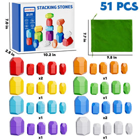 Lucky Doug stacking rocks 50pcs in 8 colors helps toddlers practice matching and visual discrimination.