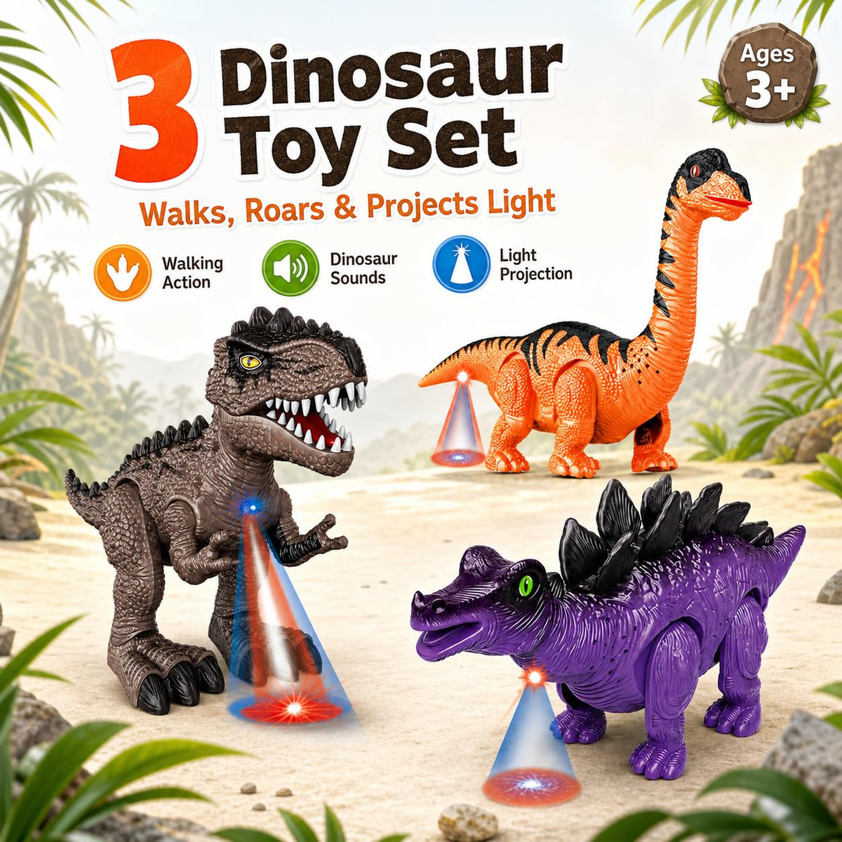 Lucky Doug Stegosaurus with glowing lights for dramatic nighttime play