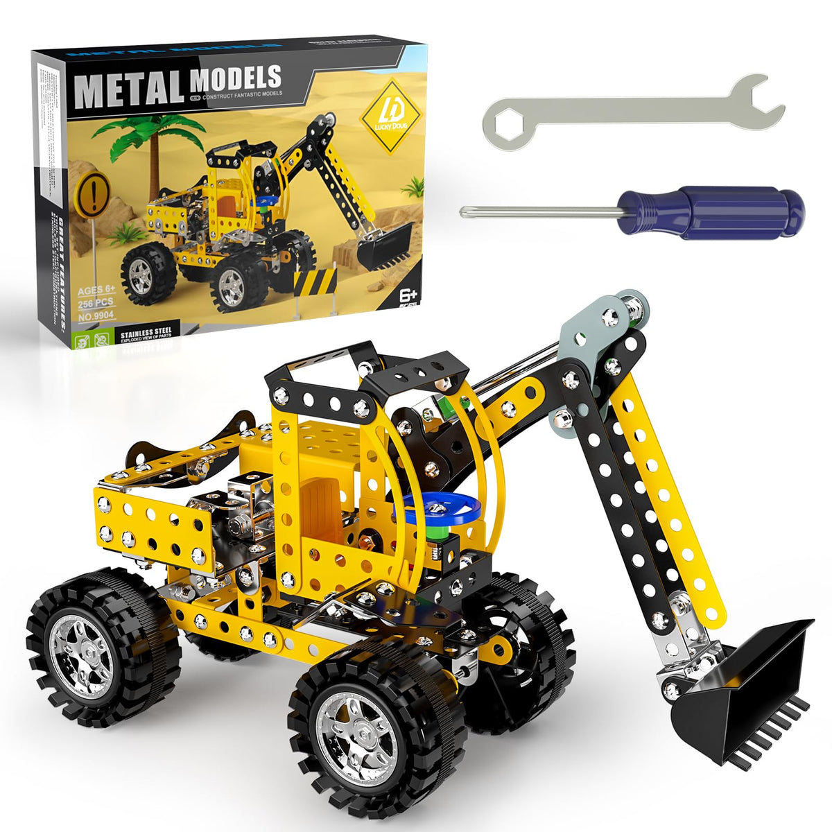 Lucky Doug stem bulldozer front view inspires creative construction play