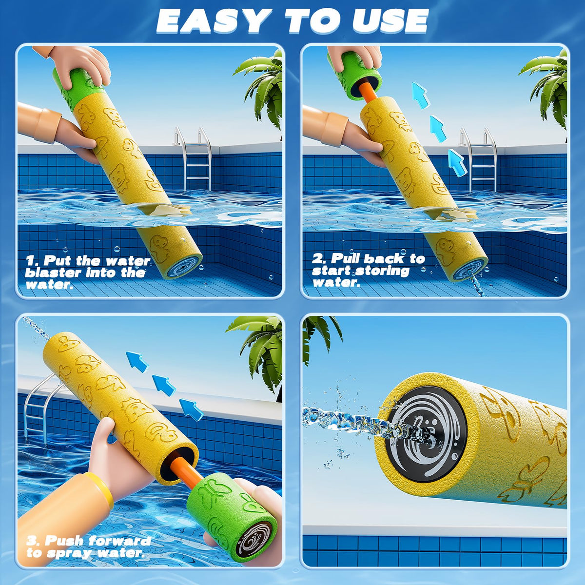 Lucky Doug Toddler Foam Water Blaster in purple pattern, smooth pump action for kids ages 3–7.