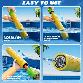 Lucky Doug Toddler Foam Water Blaster in purple pattern, smooth pump action for kids ages 3–7.
