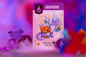 Lucky Duck Games Flamecraft artwork cards captivate with detailed fantasy scenes.