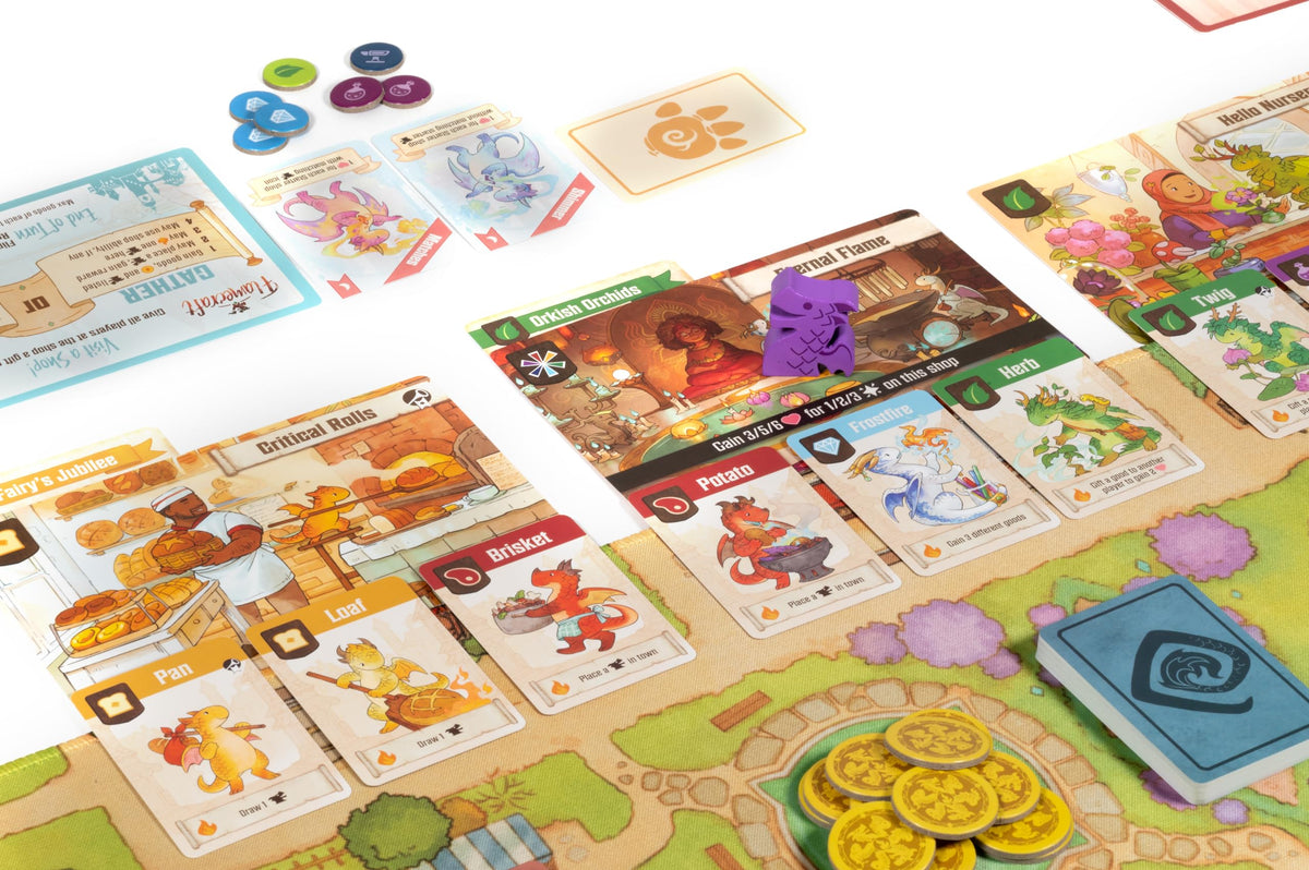 Lucky Duck Games Flamecraft shop-collection items highlight resources for planning turns.