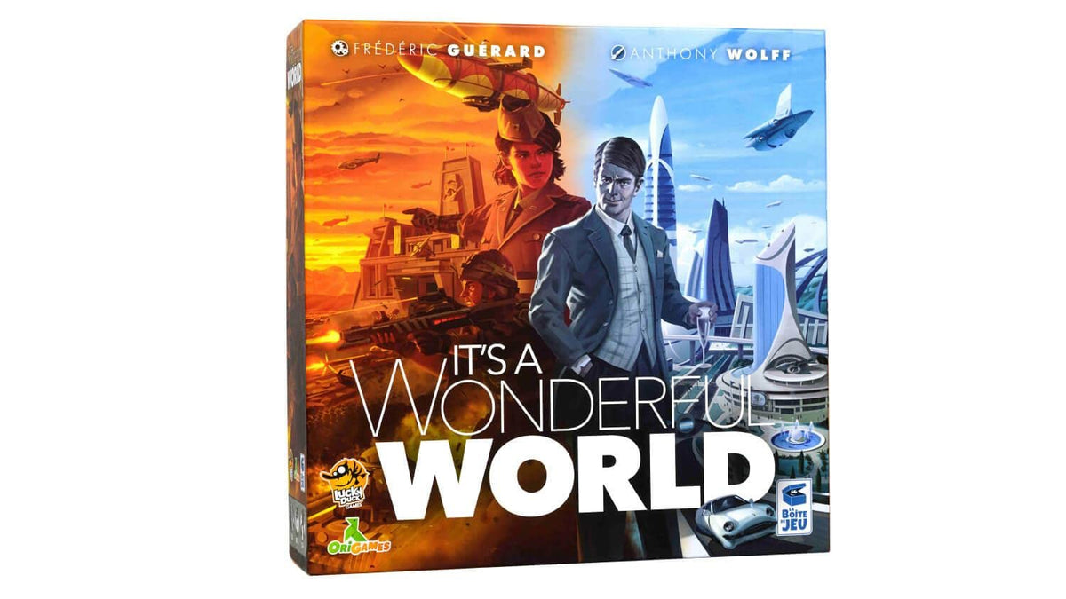 Lucky Duck Games' It's A Wonderful World box cover invites strategic planning and empire-building.
