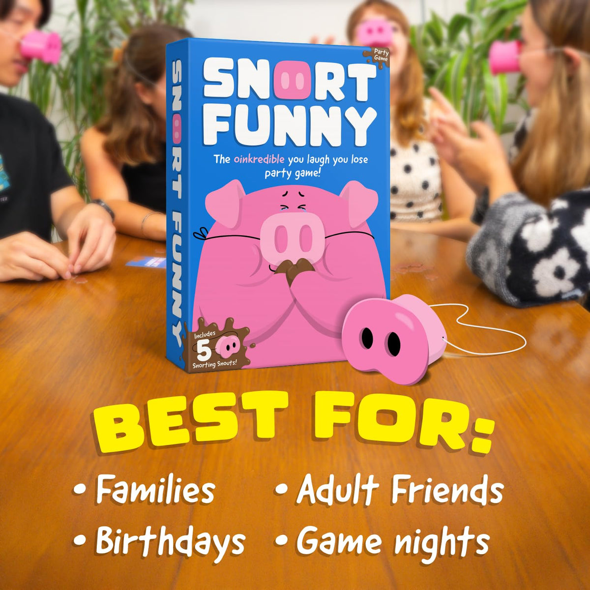 Lucky Egg Snort Funny: pig snouts in play, quick setup for family fun.