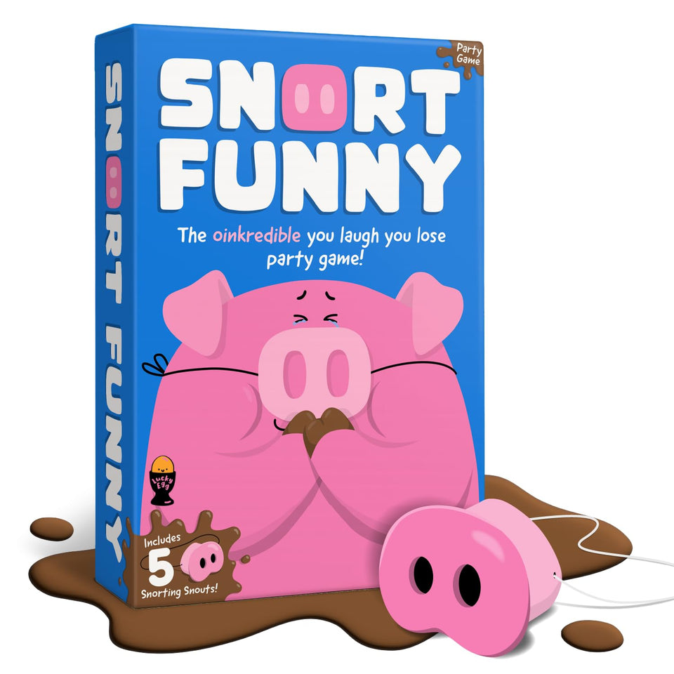 Lucky Egg Snort Funny: players wearing pig snouts enjoy a lively family game night.