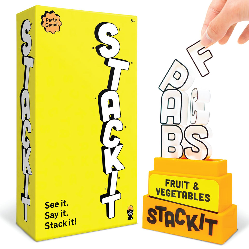 Lucky Egg Stack It box contents displayed for quick setup and family fun.