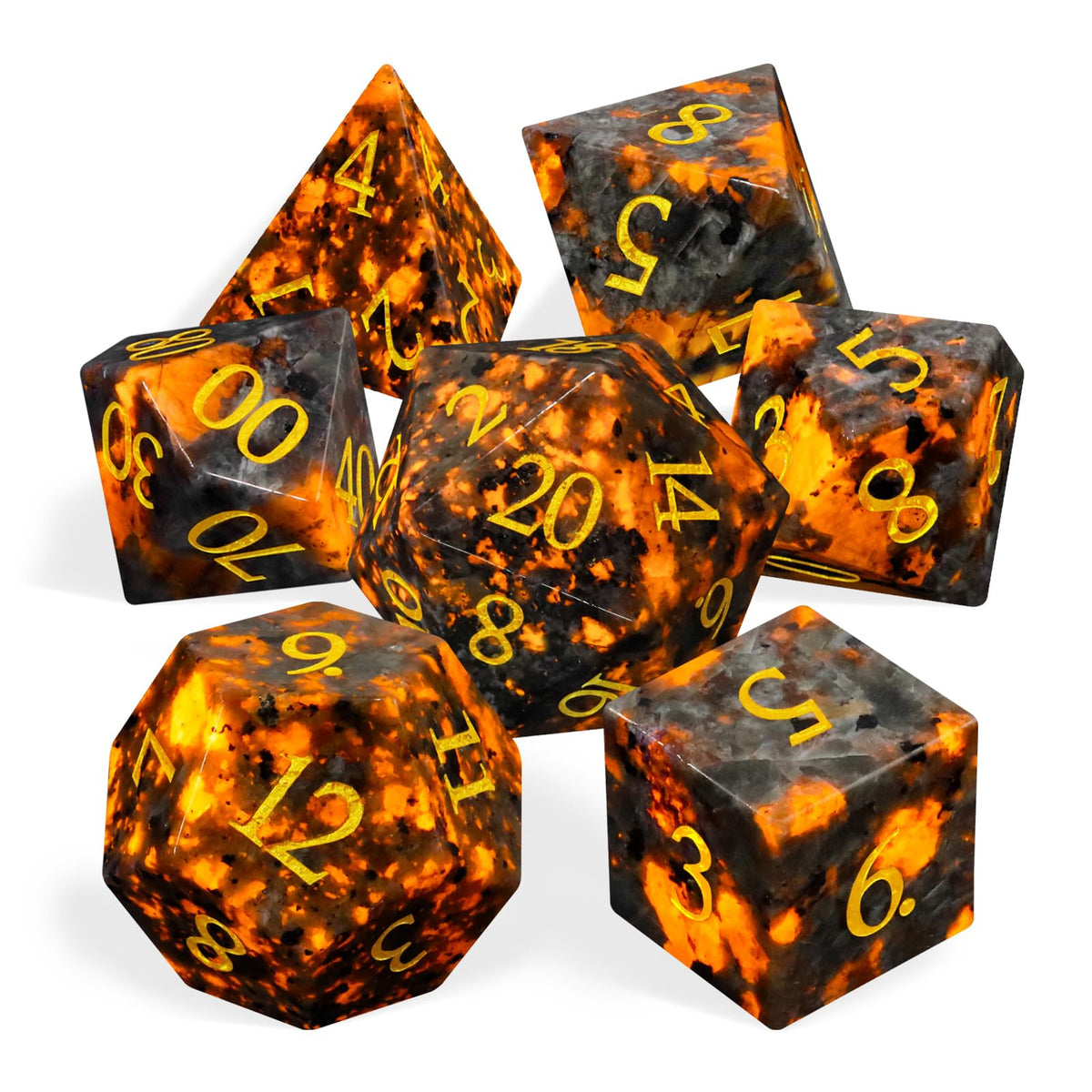 LUCKY-M Yooperlite dice glow under UV, adding drama to RPG sessions