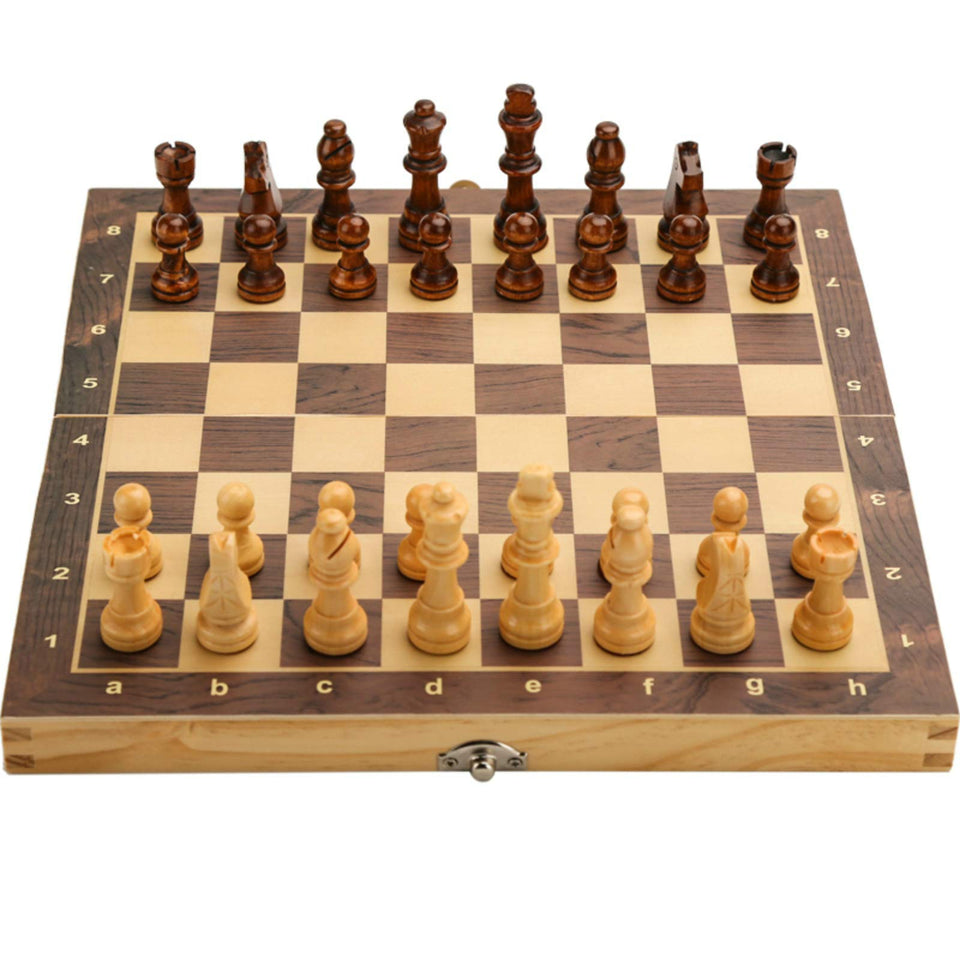 LuckyWish 15x15 magnetic folding chess set open board shows portable travel-friendly design.