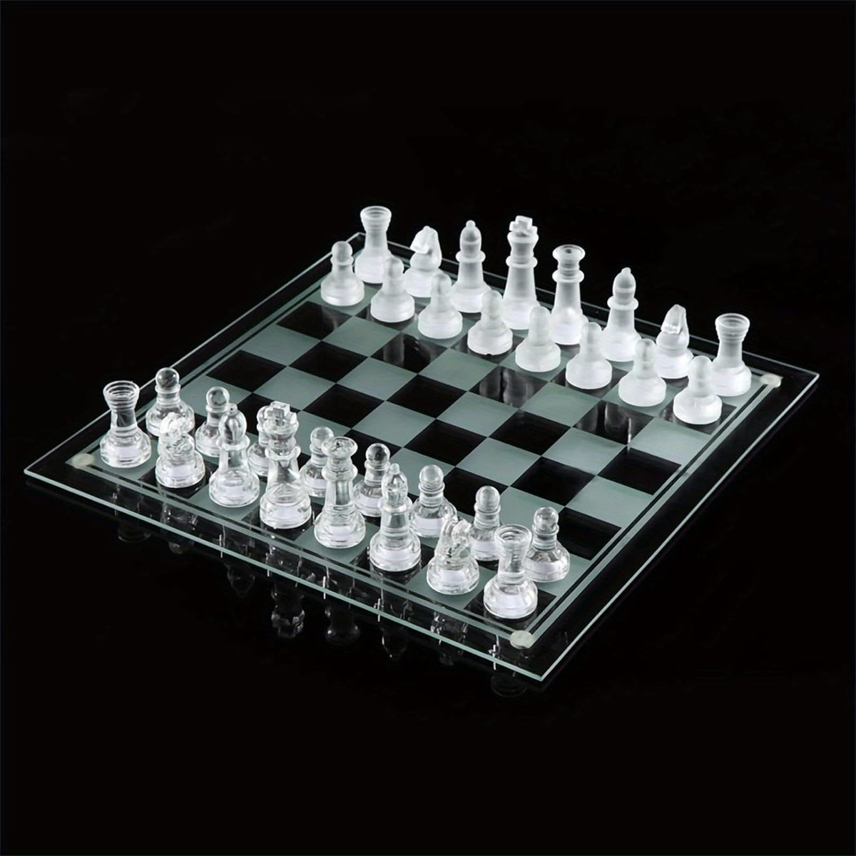 LuckyWish glass chess set board with clear and frosted pieces for striking play