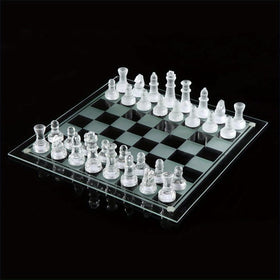 LuckyWish glass chess set board with clear and frosted pieces for striking play