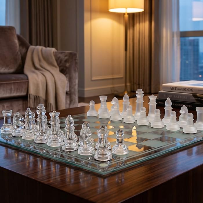 LuckyWish glass chess set center display-ready decor for living rooms