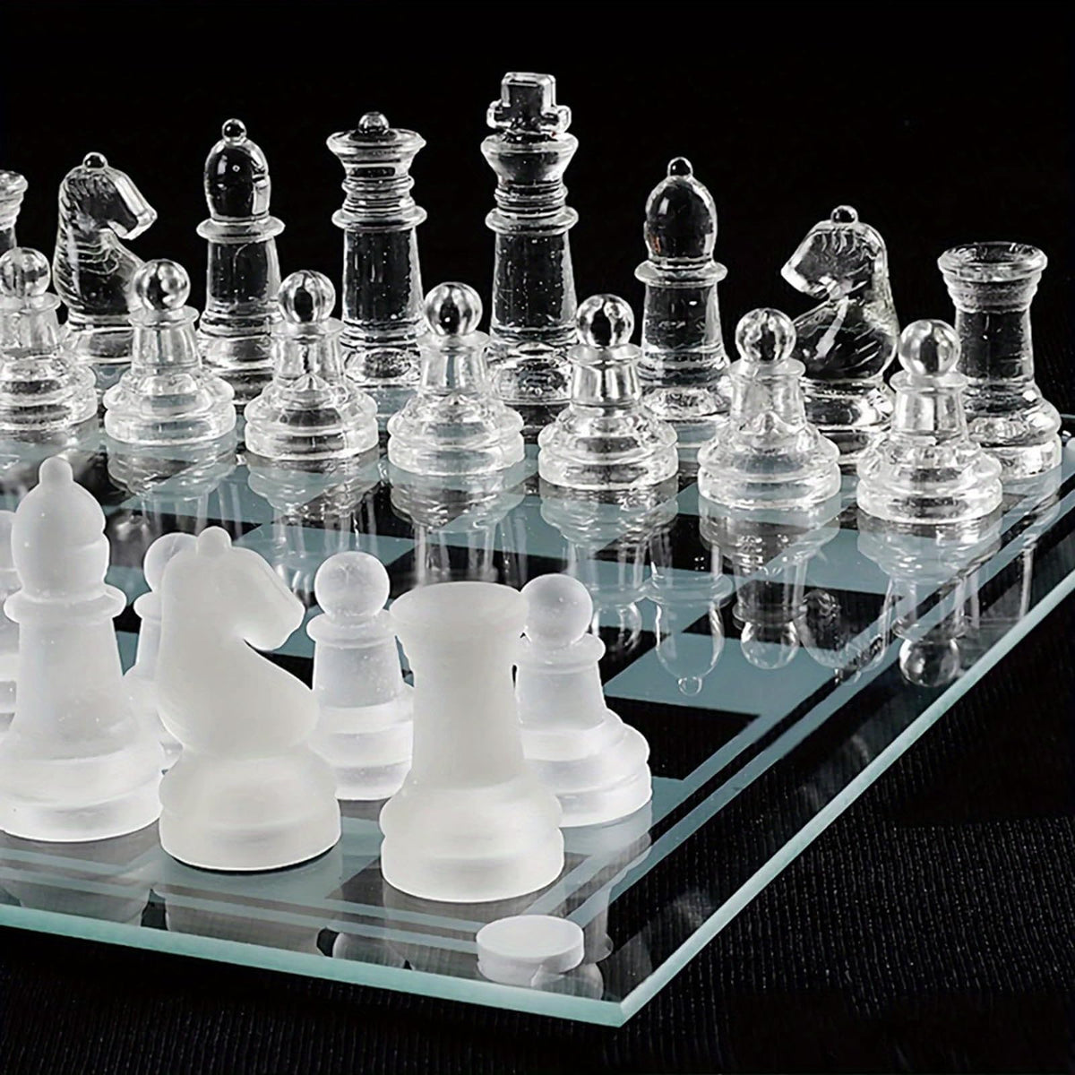 LuckyWish glass chess set pieces with weight for a premium feel