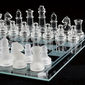 LuckyWish glass chess set pieces with weight for a premium feel