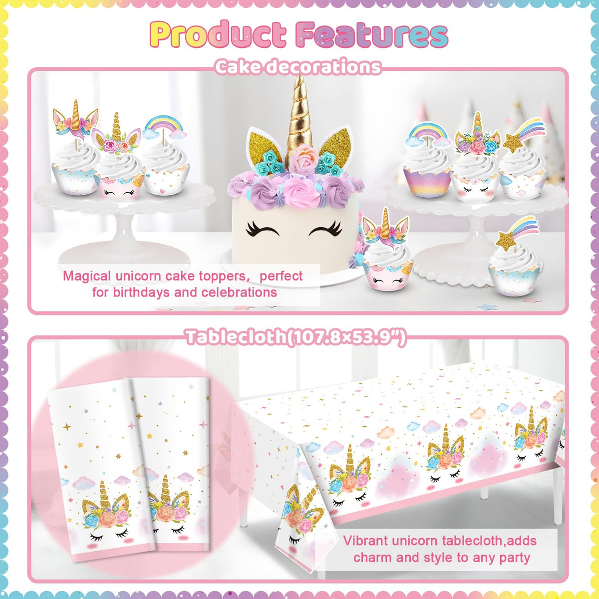 LUCSUER unicorn dessert plates 7in pair with napkins for dessert service
