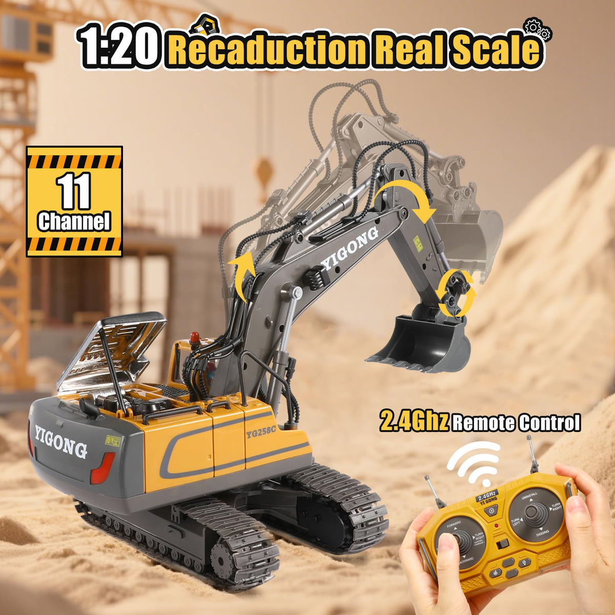 LUDILO excavator in sand showcases versatile performance for sandbox or beach play.