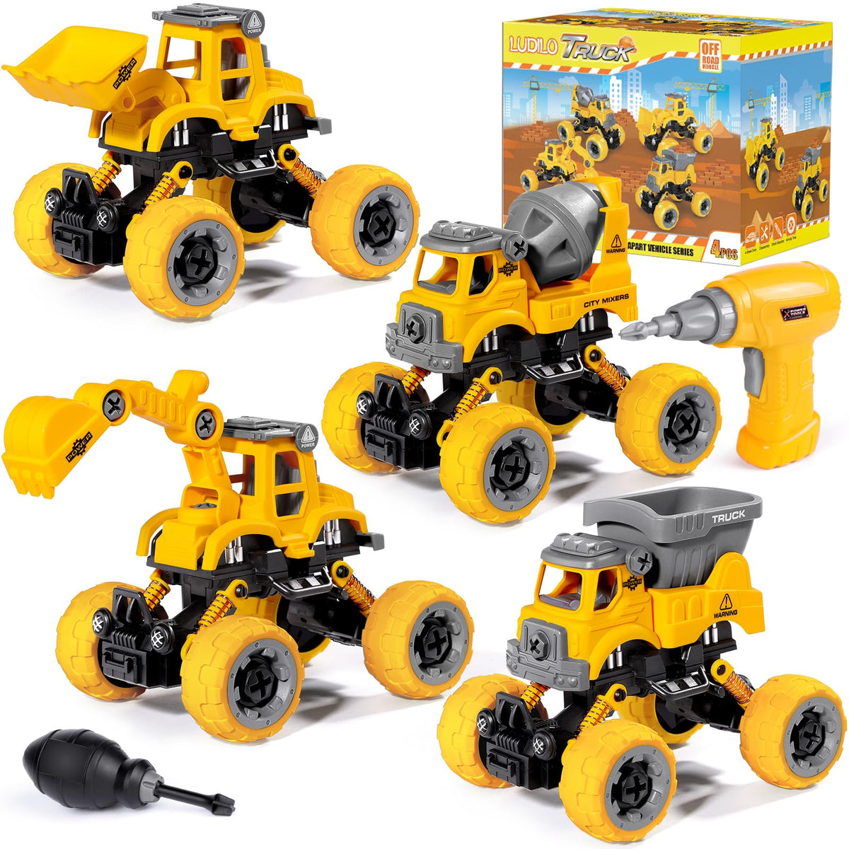 LUDILO take apart trucks excavator in action for kids' construction play