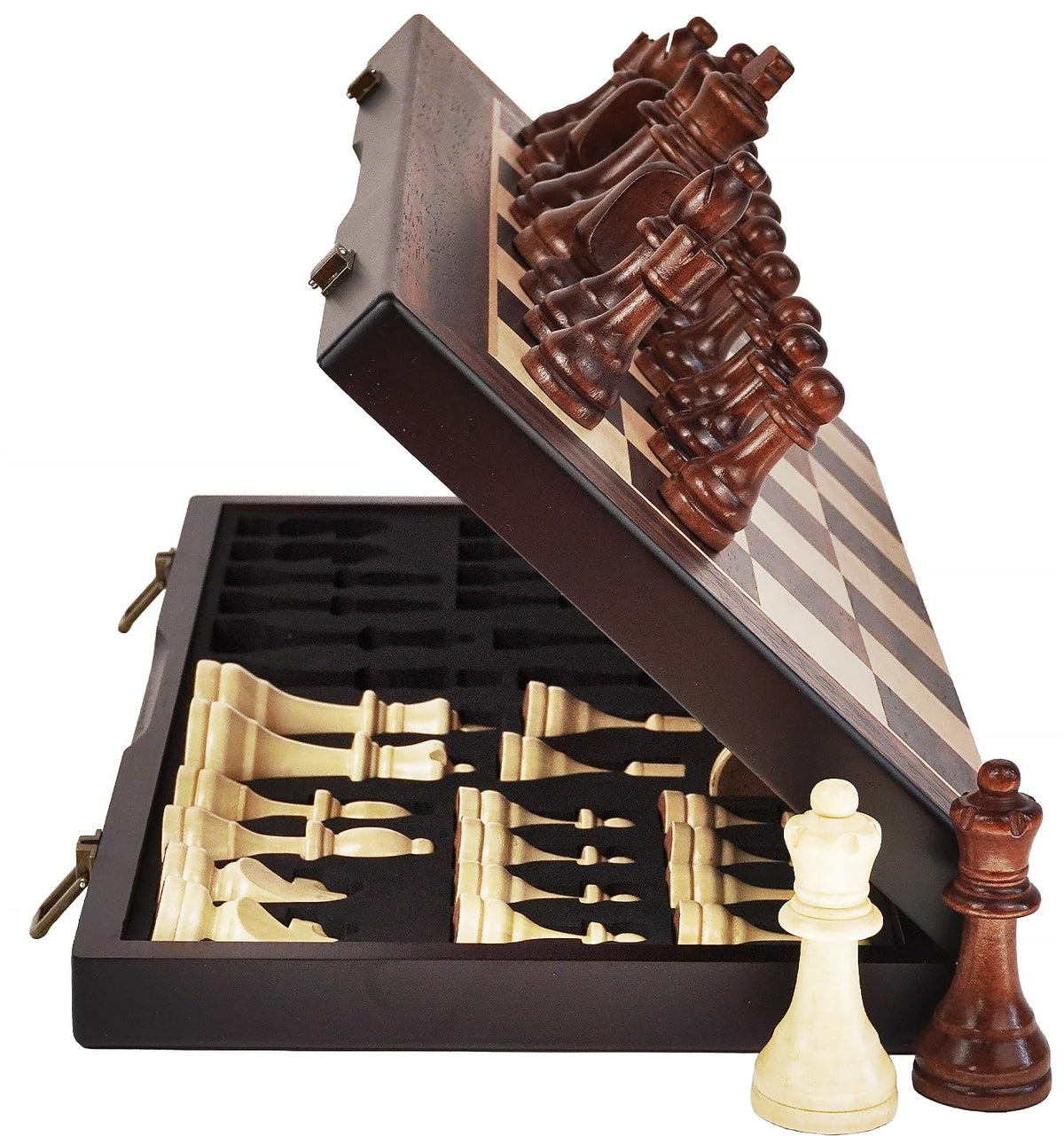 Ludoore 17-inch magnetic chess board laid flat for spacious, easy-piece play