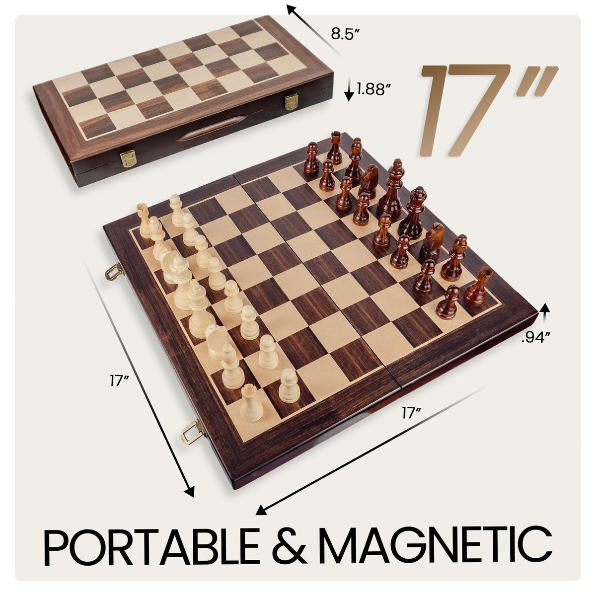 Ludoore carved wooden chess pieces with magnetic bases stay securely on board