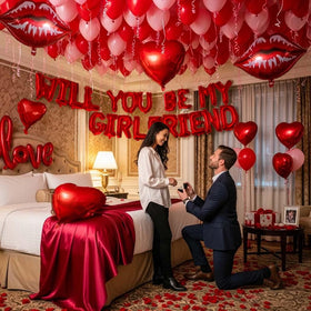 LuftParty red-pink balloon bouquet adds vibrant romantic color for celebrations.