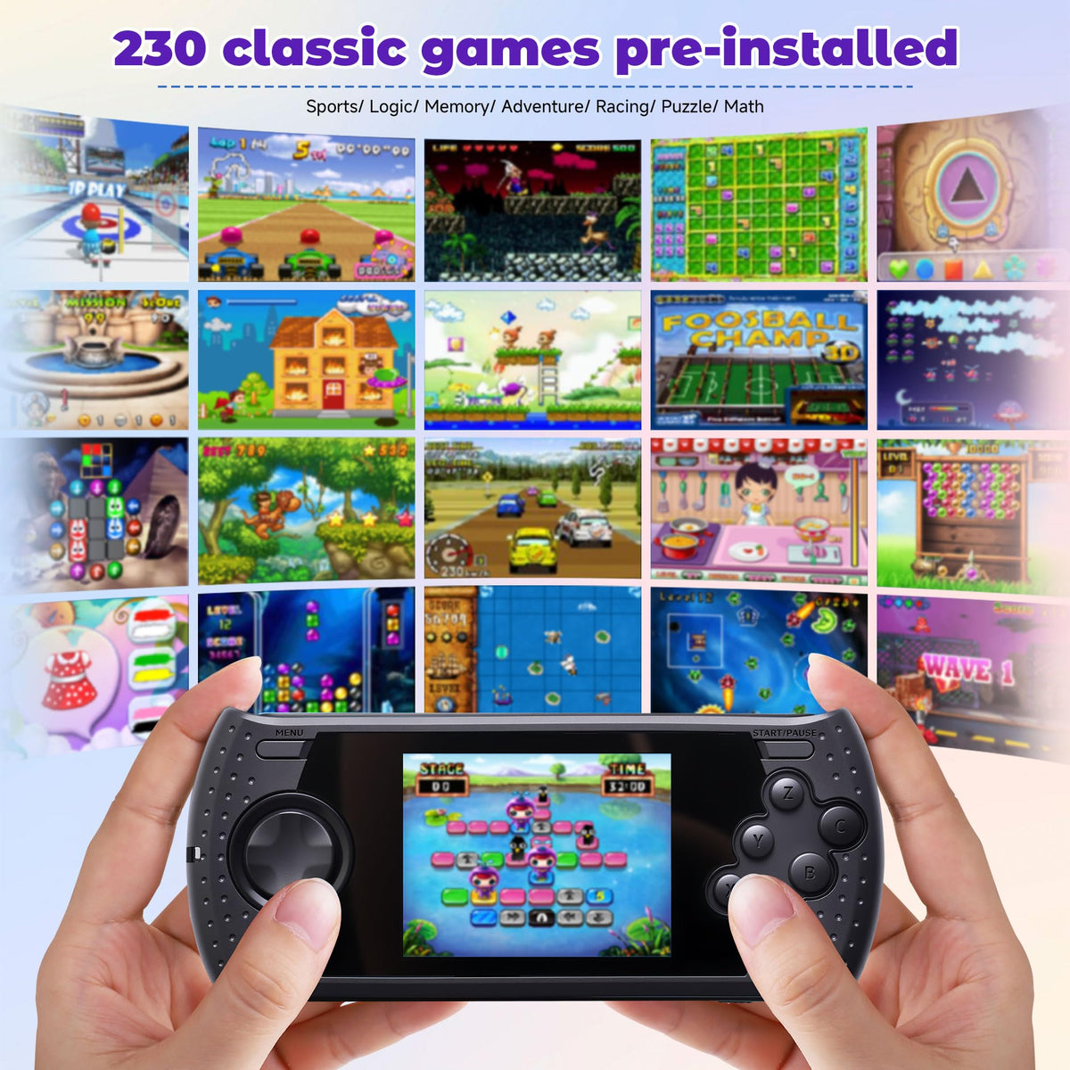 LUHYAUAN 16Bit handheld side view — sturdy build for everyday kid play