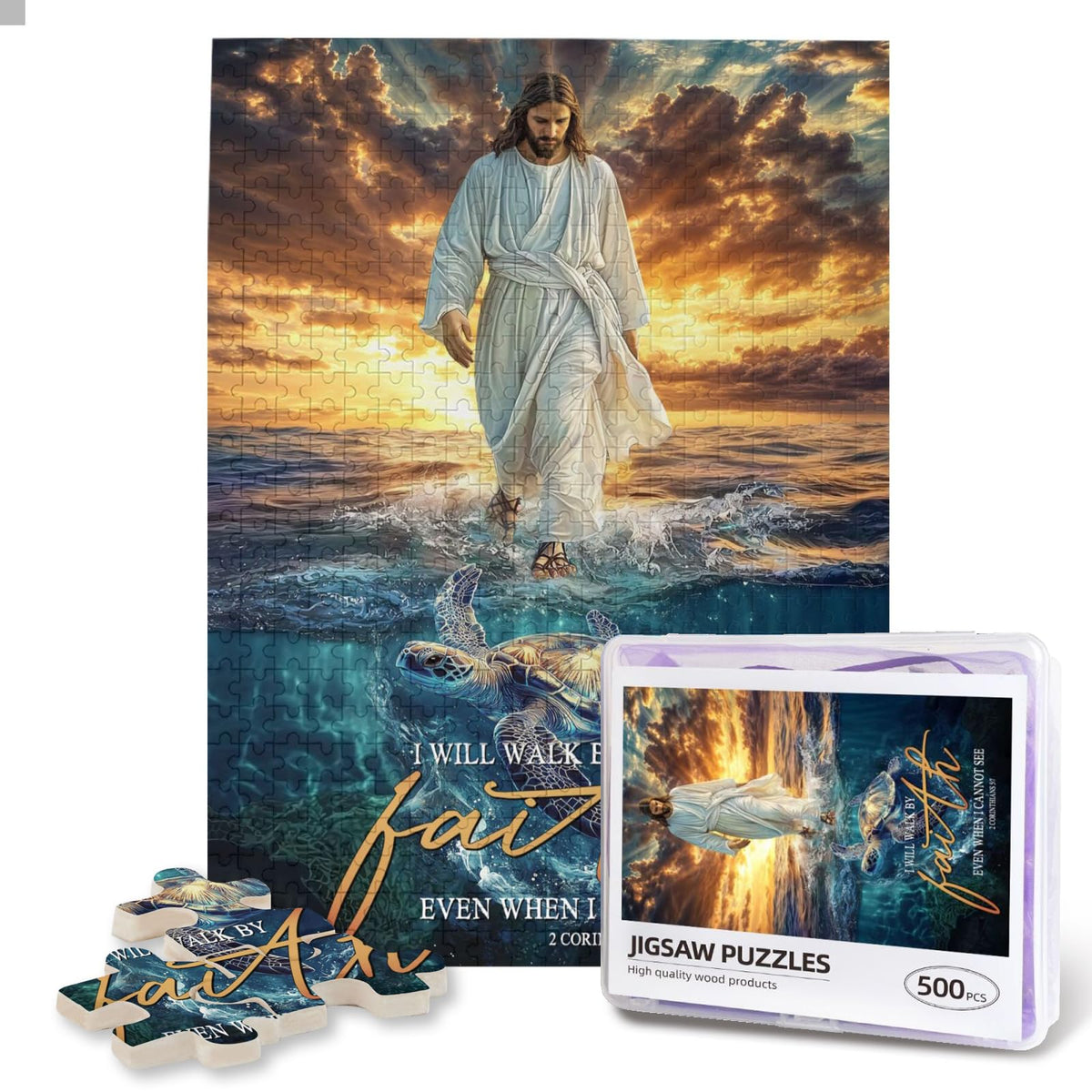 Luixdie Christian puzzle featuring Jesus walking on water, wall art display and daily inspiration