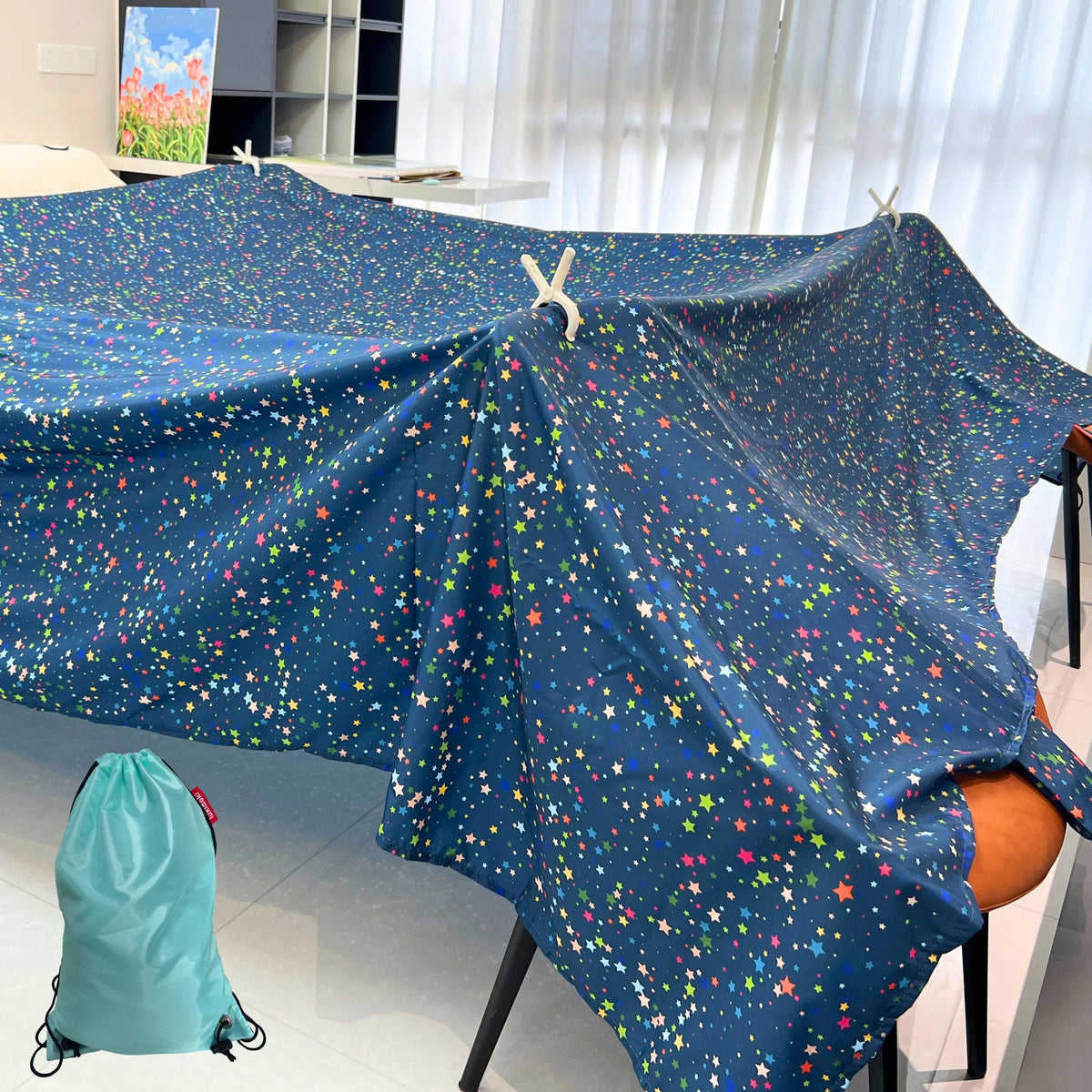 Lukidoki Magic Fort blanket setup shows a spacious 10x10 ft area for cozy indoor adventures.