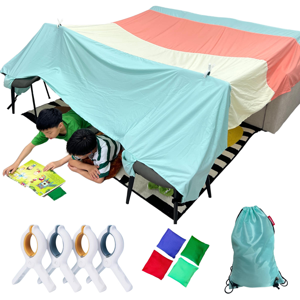 lukidoki Magic Fort kit in backpack packaging for easy storage
