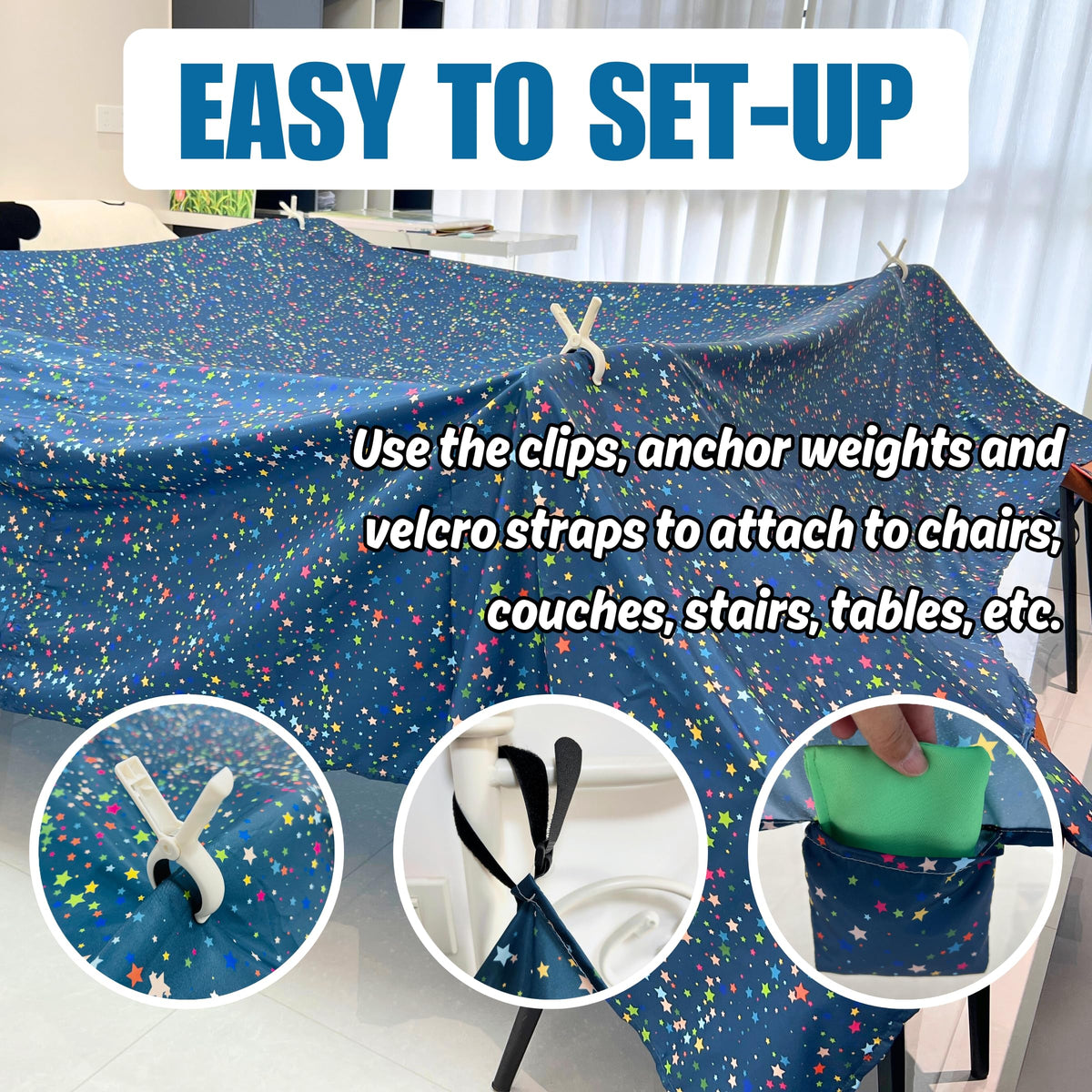 Lukidoki Magic Fort Velcro straps enable quick, adjustable connections for easy assembly.