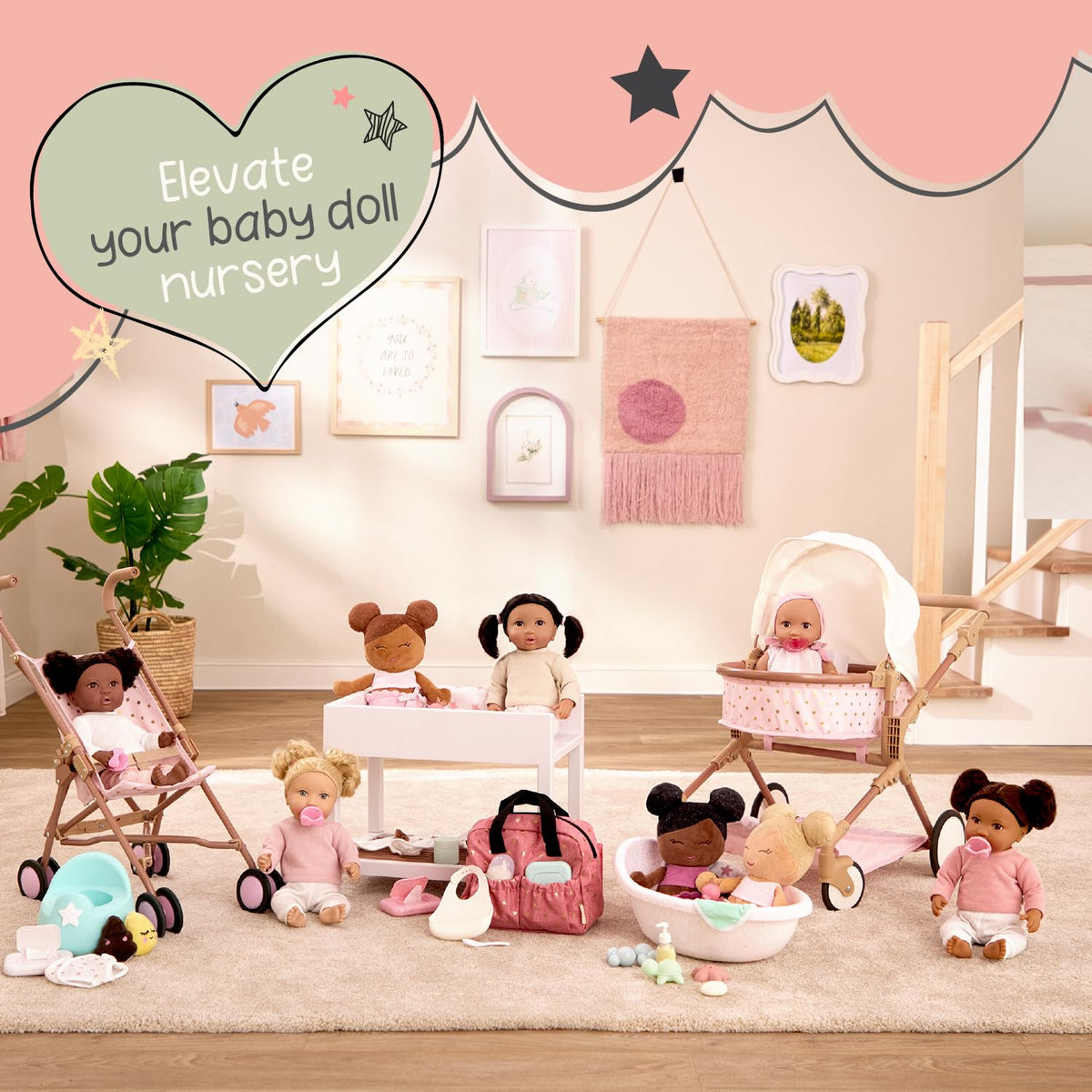 LullaBaby plush dolls are machine washable for easy cleanup after bath time.