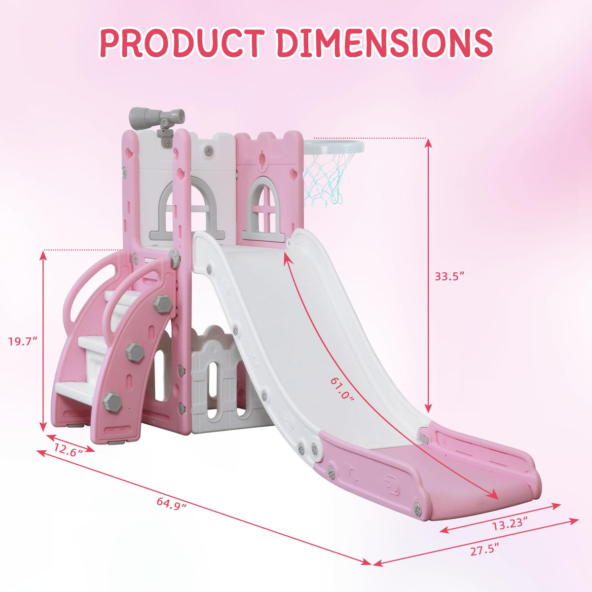 LulliSpace 6-in-1 slide with basketball hoop enables active, imaginative play