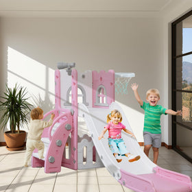 LulliSpace 6-in-1 toddler slide side view highlights broad base for stability