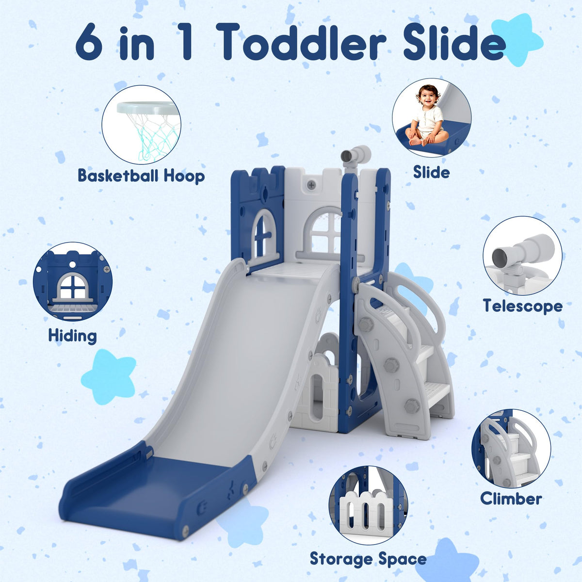 LulliSpace toddler slide with basketball hoop promotes active, coordinated play