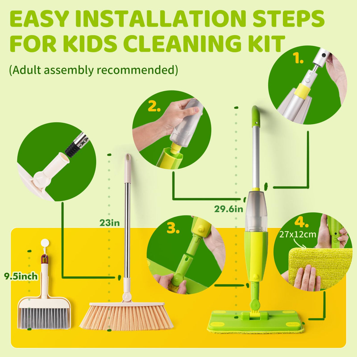Lullulii Kids Spray Mop microfiber pad gathers dust during play.
