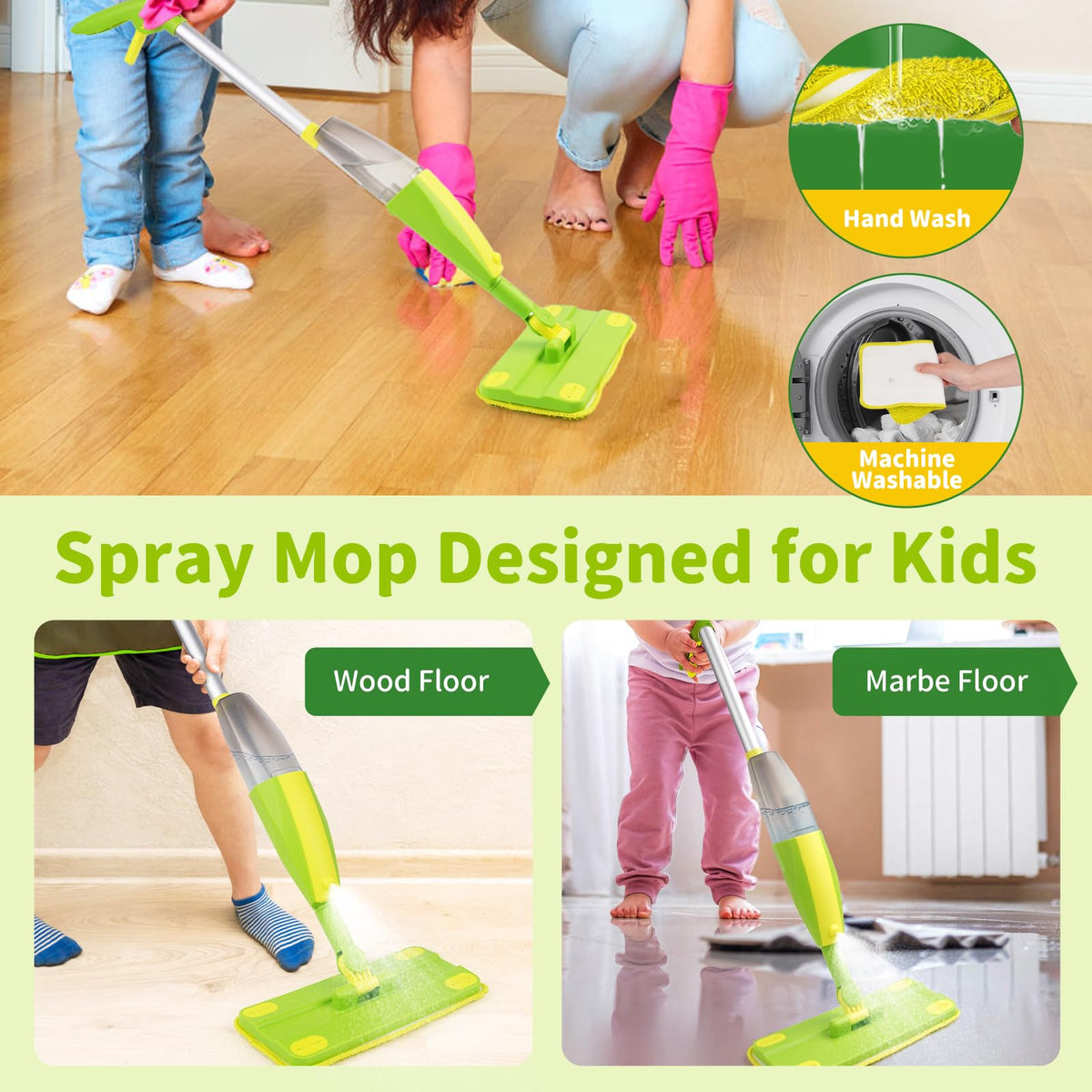Refillable water tank supports realistic mopping play.