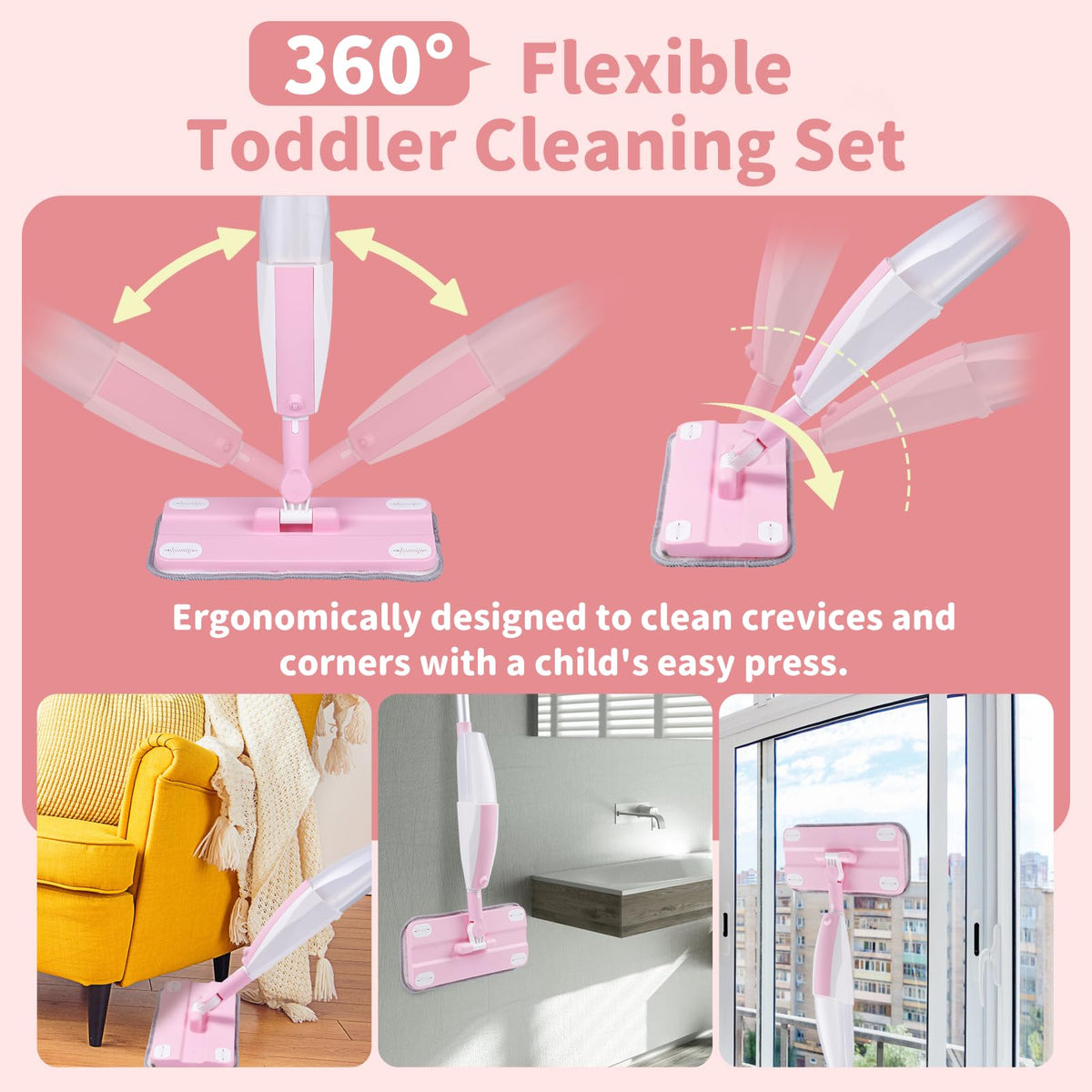 Lullulii Kids Spray Mop grip illustrating ergonomic design for tiny hands