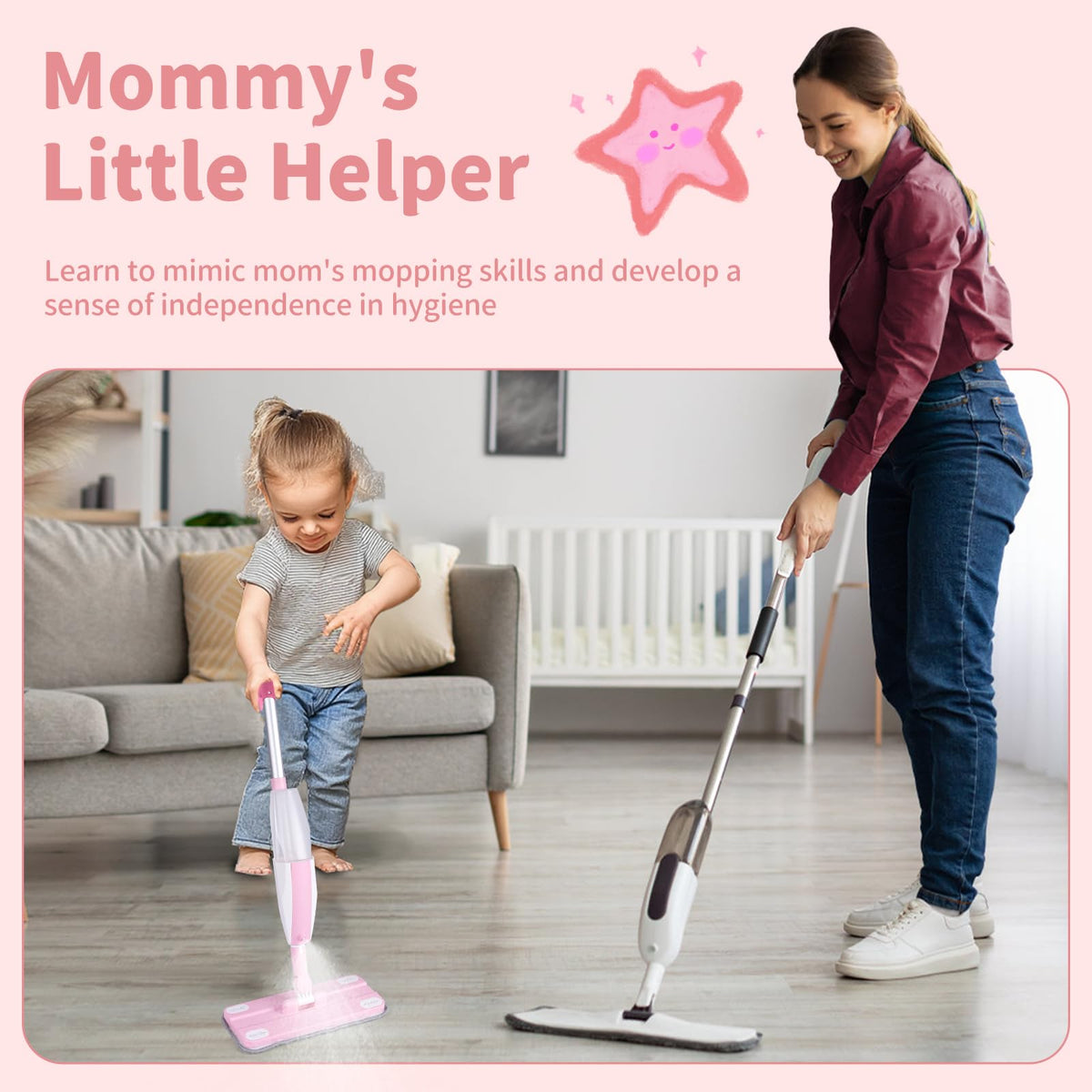 Lullulii Kids Spray Mop microfiber pad delivering gentle floor cleaning