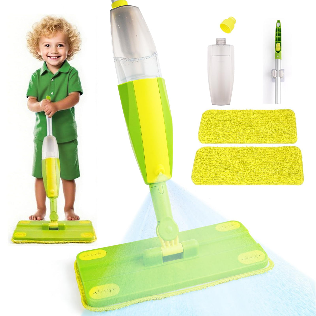 Lullulii Kids Spray Mop real-working bottle demonstrates functional spray for pretend play.