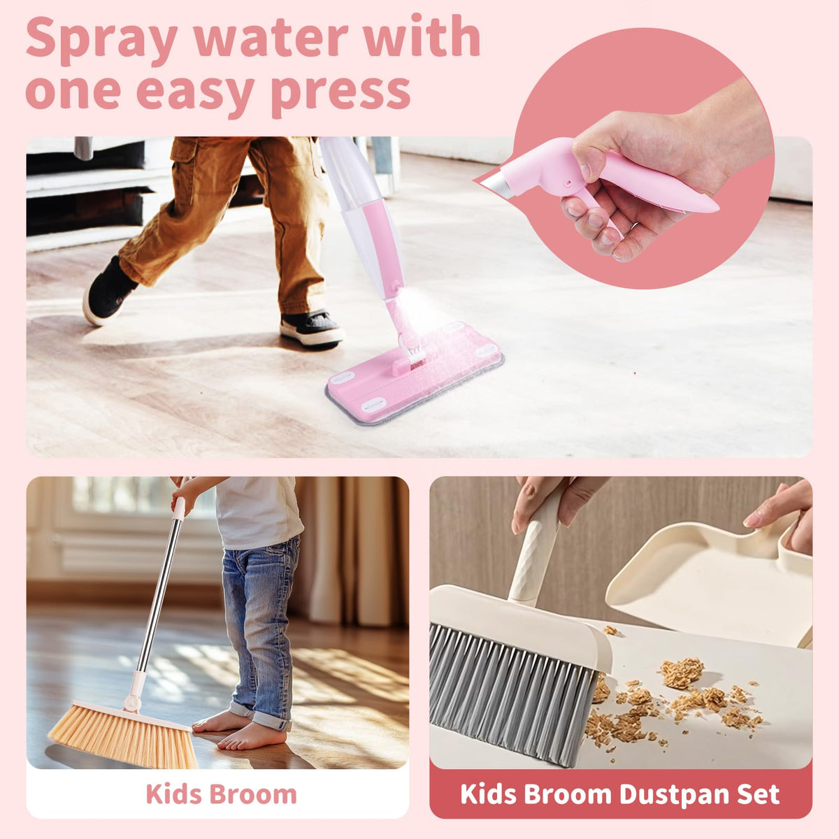 Lullulii Kids Storage Clip on Mop keeps accessories organized during pretend cleaning