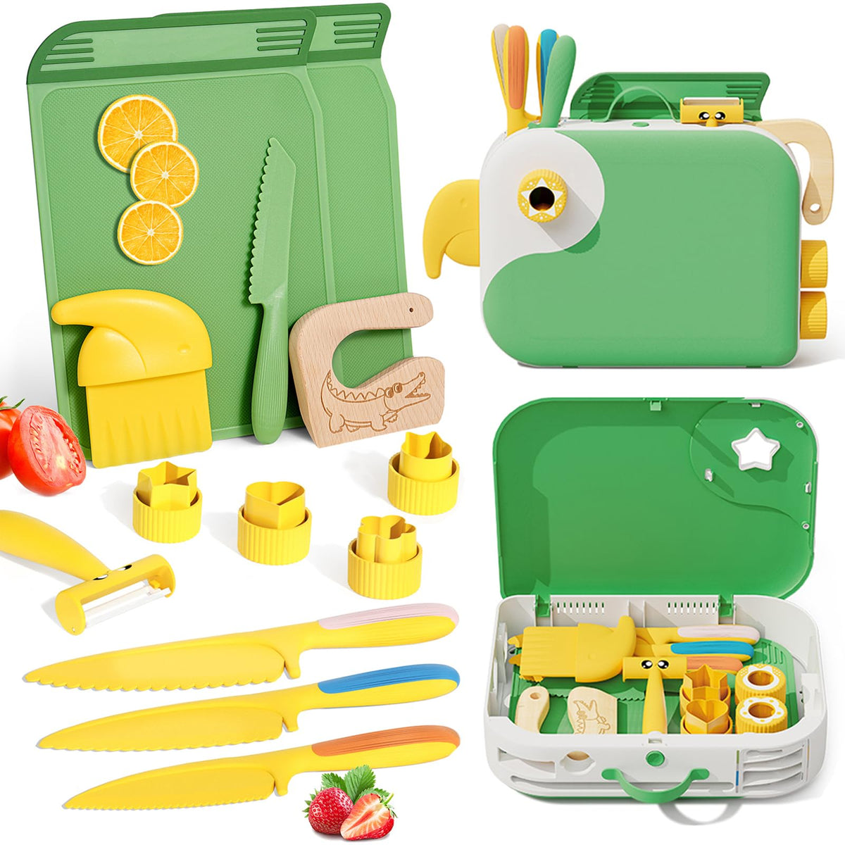 Lullulii toddler knife in green with serrated edge for safe real-food prep