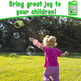 Bubble blower toys with Lulu Home concentrate in green bottle for vibrant bursts.
