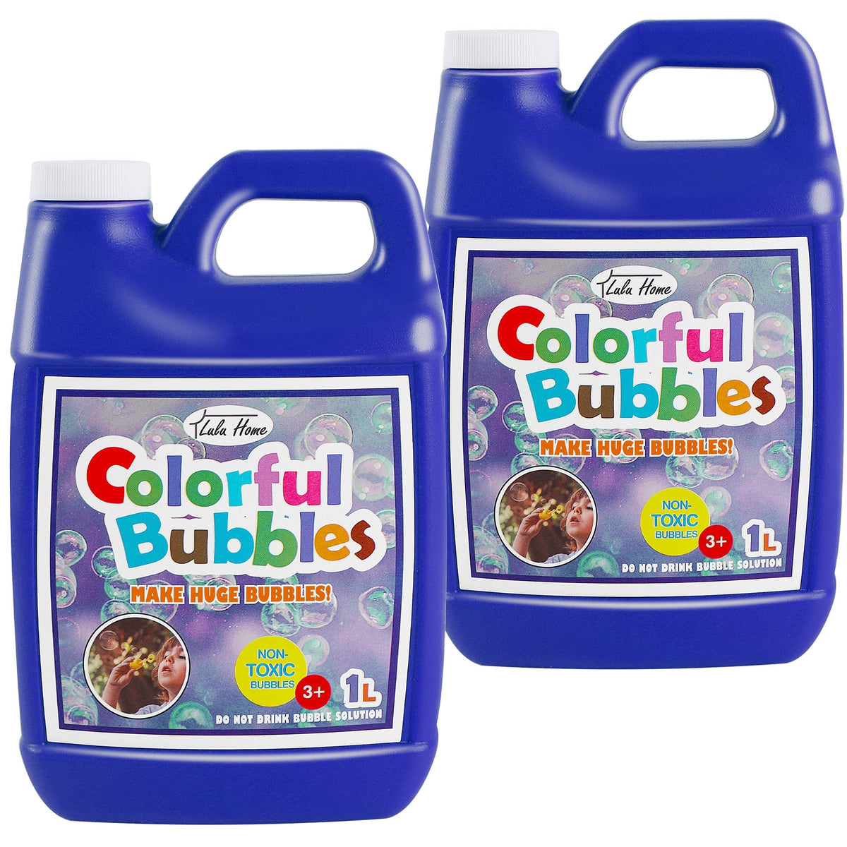Lulu Home two-pack bubble solution bottles ready for refills for endless play.