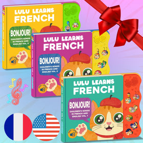 Full-length French songs played twice to support listening and repetition.