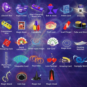 luluckck 30 in 1 magic set with kid-friendly wand and props for imaginative pretend play.