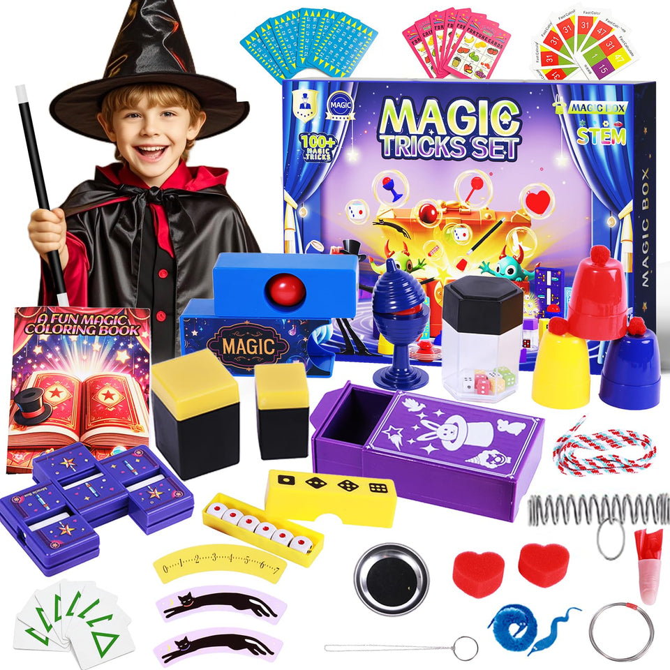 luluckck Magic Tricks Kit contents featuring cups, balls, and cards for beginner-friendly performances.